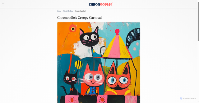 Security scan screenshot of https://chronoodle-develop.pages.dev/music-playlists/chronoodles-creepy-carnival