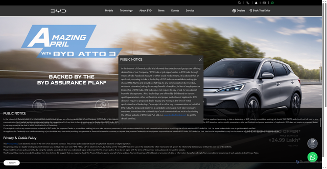 Security scan screenshot of https://bydautoindia.com/