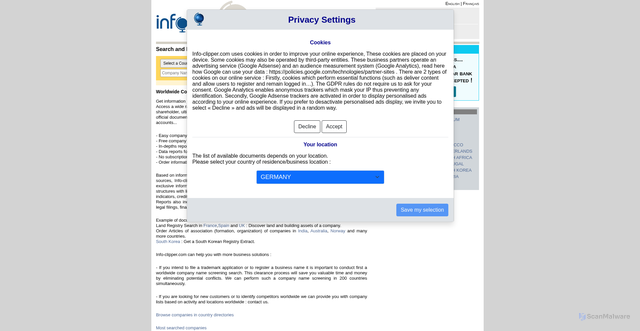 Security scan screenshot of https://info-clipper.com