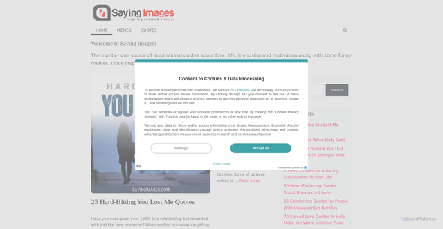 Security scan screenshot of https://sayingimages.com