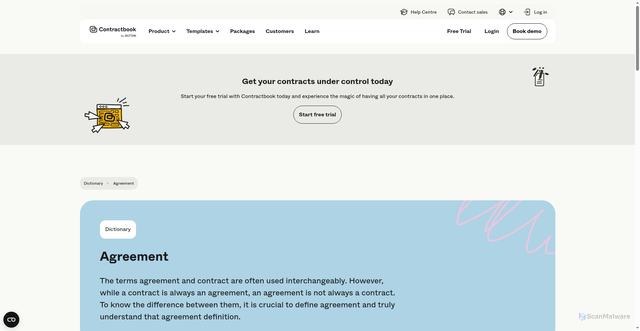 Security scan screenshot of https://contractbook.com/dictionary/agreement