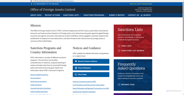 Security scan screenshot of https://ofac.treasury.gov/