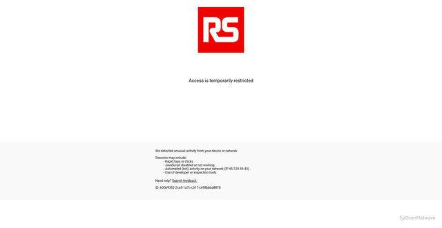 Security scan screenshot of https://ca.rs-online.com