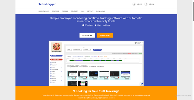 Security scan screenshot of https://teamlogger.com