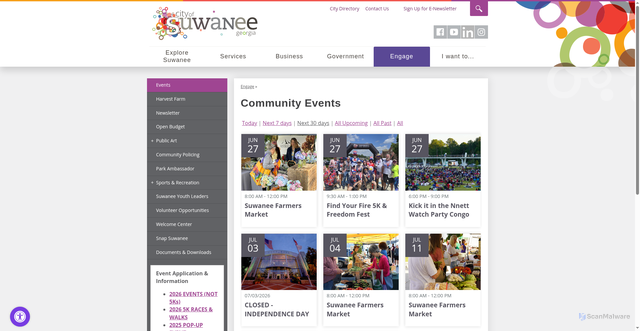 Security scan screenshot of https://www.suwanee.com/engage/events