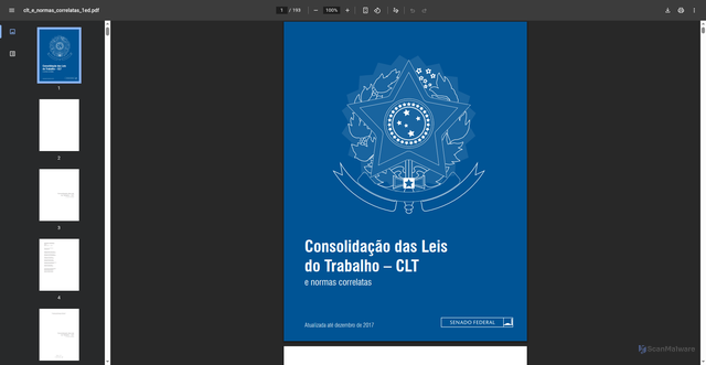 Security scan screenshot of https://www2.senado.leg.br/bdsf/bitstream/handle/id/535468/clt_e_normas_correlatas_1ed.pdf
