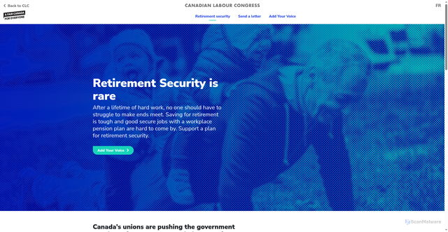 Security scan screenshot of https://retirementsecurity.canadianlabour.ca/