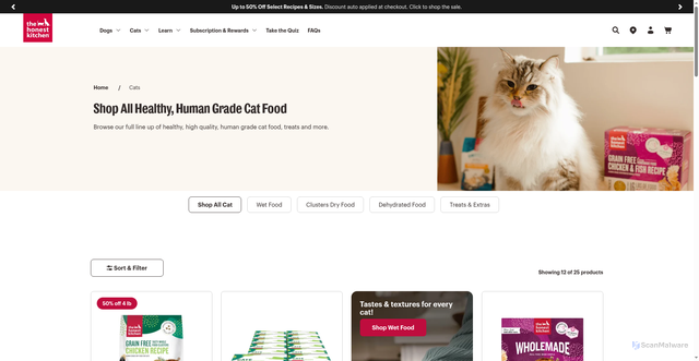 Security scan screenshot of https://www.thehonestkitchen.com/collections/shop-cat-food-treats?srsltid=AU7gw4UliiwvkTqe7M7jasCK83MmTsIMeW3yzH72C5HFzvIdjvld4Dhu