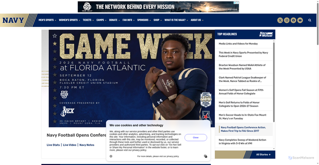 Security scan screenshot of https://navysports.com