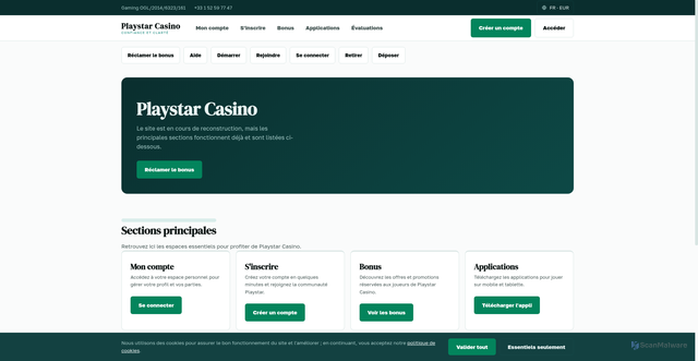 Security scan screenshot of https://playstarcasino.fr/