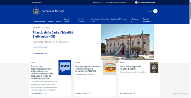 Security scan screenshot of https://www.comune.merlara.pd.it