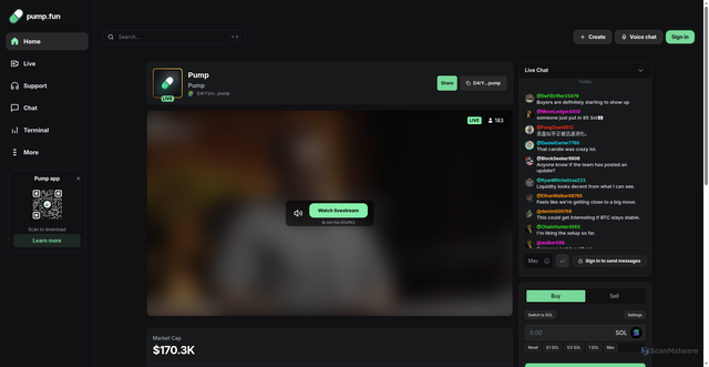 Security scan screenshot of https://pumpfunstreaming.netlify.app/