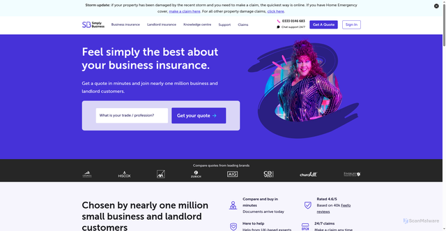Security scan screenshot of https://simply-liability-insurance.co.uk/
