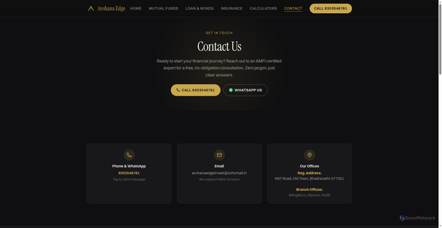 Security scan screenshot of https://arohana-edge-website.pages.dev/contact