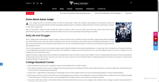 Security scan screenshot of https://sportshackster.com/biography/baseball/aaron-judge