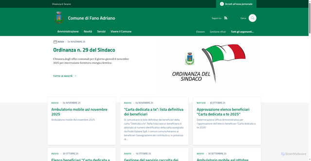 Security scan screenshot of https://www.comune.fanoadriano.te.it/