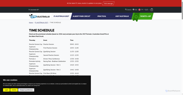 Security scan screenshot of https://www.f1-australia.com/en/time-schedule-23