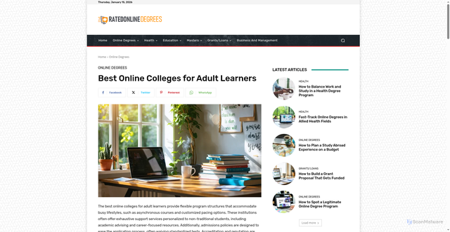 Security scan screenshot of https://ratedonlinedegrees.com/best-online-colleges-for-adult-learners/