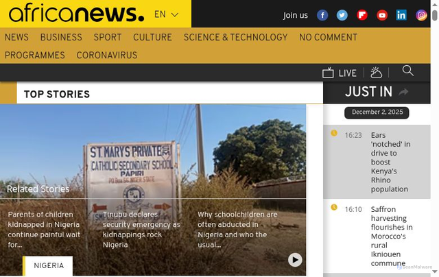 Security scan screenshot of https://www.africanews.com/