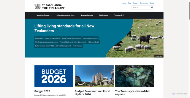 Security scan screenshot of http://www.treasury.govt.nz