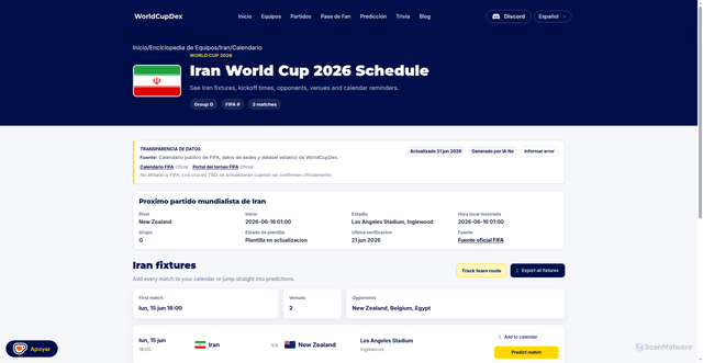 Security scan screenshot of https://worldcupdex.org/es/teams/iran/schedule