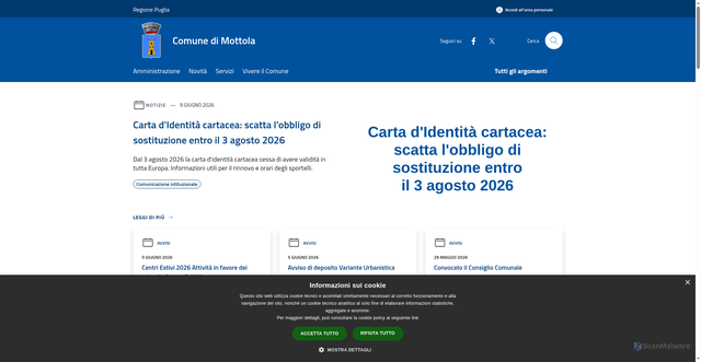 Security scan screenshot of https://www.comune.mottola.ta.it