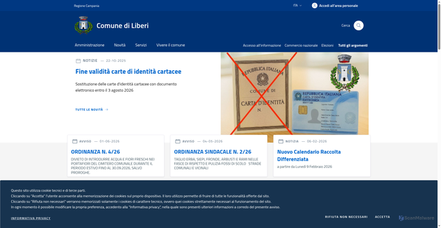 Security scan screenshot of https://www.comune.liberi.ce.it/