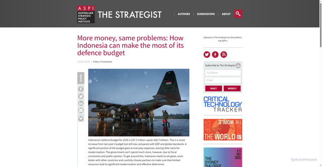 Security scan screenshot of https://www.aspistrategist.org.au/more-money-same-problems-how-indonesia-can-make-the-most-of-its-defence-budget/