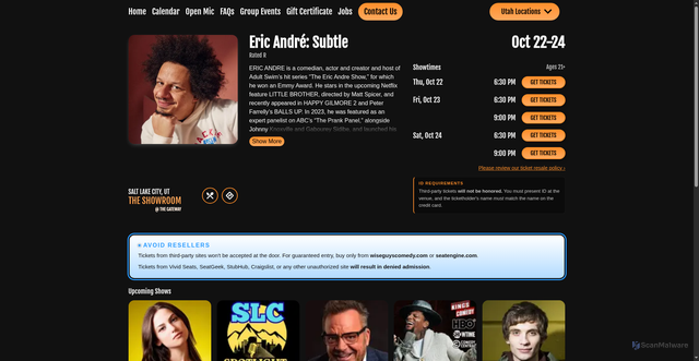 Security scan screenshot of https://www.wiseguyscomedy.com/utah/salt-lake-city/the-showroom/e/eric-andr-subtle