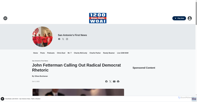 Security scan screenshot of https://woai.iheart.com/featured/san-antonios-first-news/content/2025-10-02-john-fetterman-calling-out-radical-democrat-rhetoric/