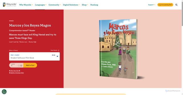 Security scan screenshot of https://www.waysidepublishing.com/languages/spanish/marcos-y-los-reyes-magos
