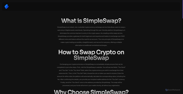 Security scan screenshot of simpleswapcrypto.com