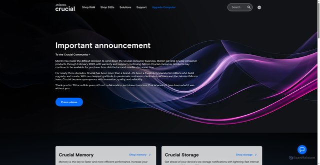 Security scan screenshot of https://www.crucial.com
