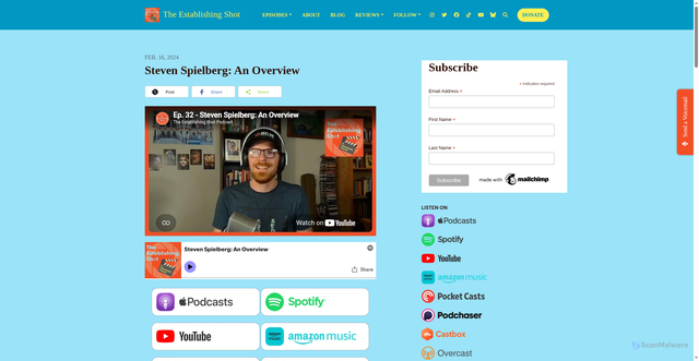 Security scan screenshot of https://www.establishingshotpod.com/steven-spielberg-an-overview/