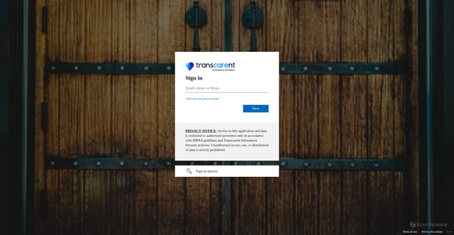 Security scan screenshot of https://transcarent.sharepoint.com