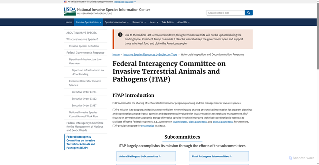 Security scan screenshot of https://www.invasivespeciesinfo.gov/itap