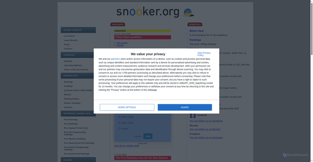 Security scan screenshot of https://www.snooker.org