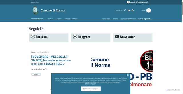 Security scan screenshot of https://comune.norma.lt.it/