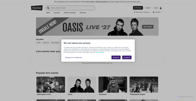 Security scan screenshot of https://www.stubhub.co.uk