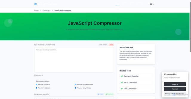 Security scan screenshot of https://everyonlinetools.com/tools/javascript-compressor/