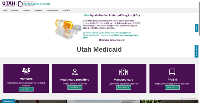 Security scan screenshot of https://medicaid.utah.gov/