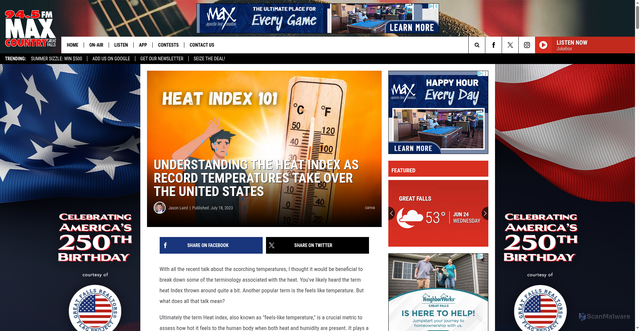Security scan screenshot of https://945maxcountry.com/understanding-the-heat-index-as-record-temperatures-take-over-the-united-states/