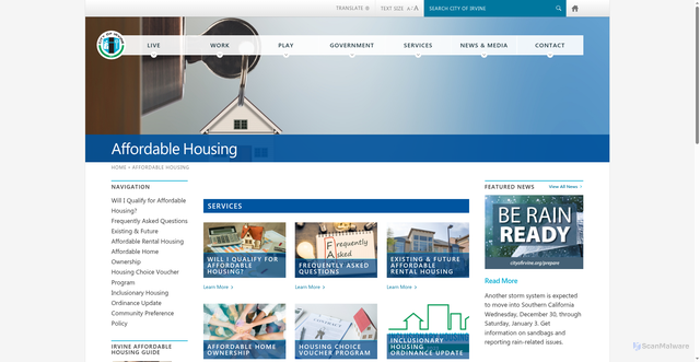 Security scan screenshot of https://cityofirvine.org/affordable-housing