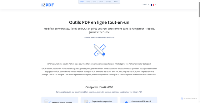 Security scan screenshot of https://www.i2pdf.com/fr