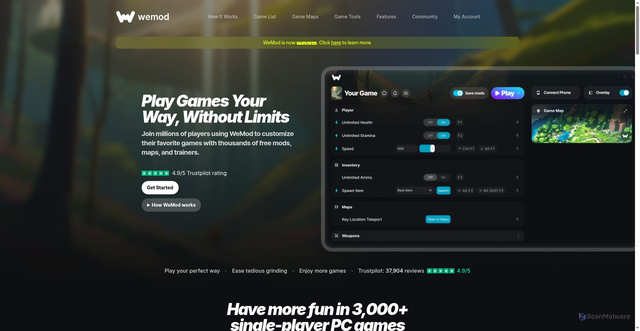 Security scan screenshot of https://www.wemod.com