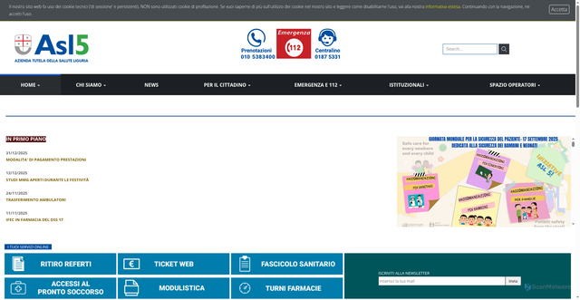 Security scan screenshot of https://www.asl5.liguria.it/