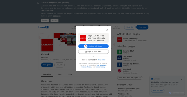 Security scan screenshot of https://www.linkedin.com/company/akbank/