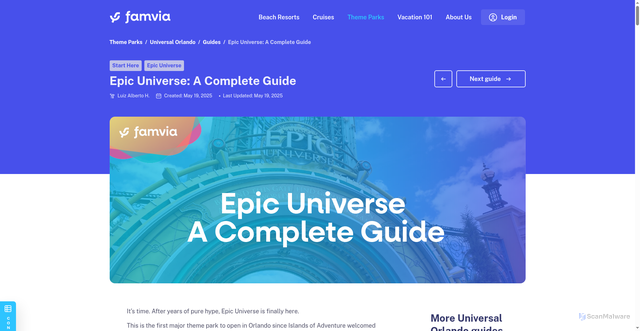 Security scan screenshot of https://famvia.com/theme-parks/universal-orlando/guides/epic-universe-a-complete-guide