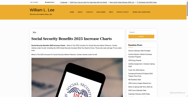 Security scan screenshot of https://williamleel.pages.dev/fdupv-social-security-benefits-2025-increase-charts-ufvyc/