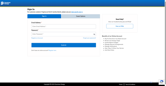 Security scan screenshot of https://login.dominionenergy.com/CommonLogin?SelectedAppName=electric